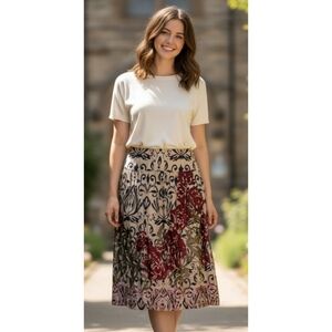 David Meister Silk Abstract Floral Skirt Tan Size 4